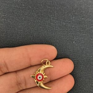 Gold Moon Sun Pendant Charm with Red Eye Accent